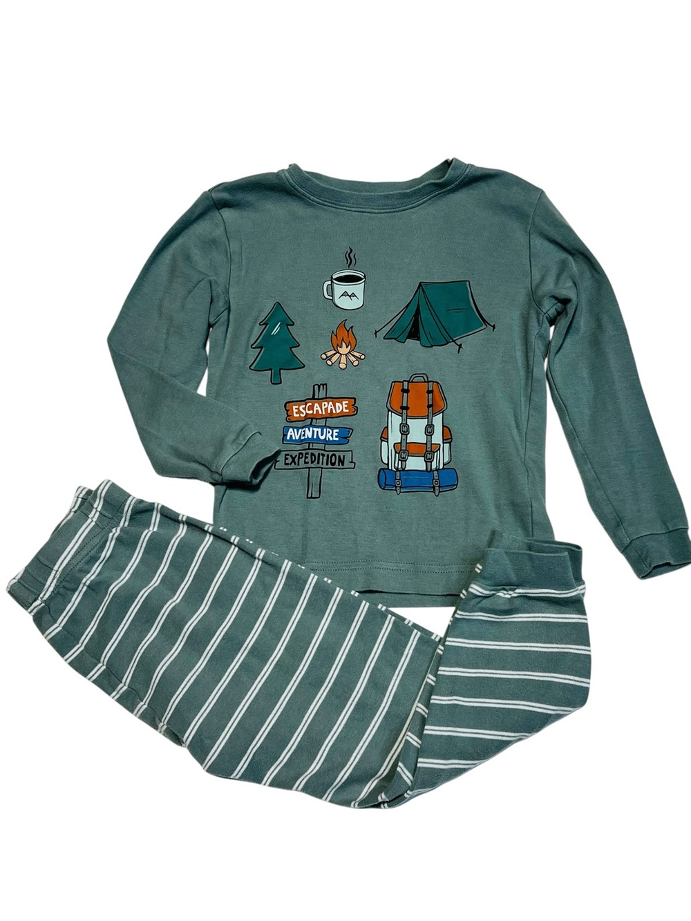Kids Green Camping Graphic Pajama Set